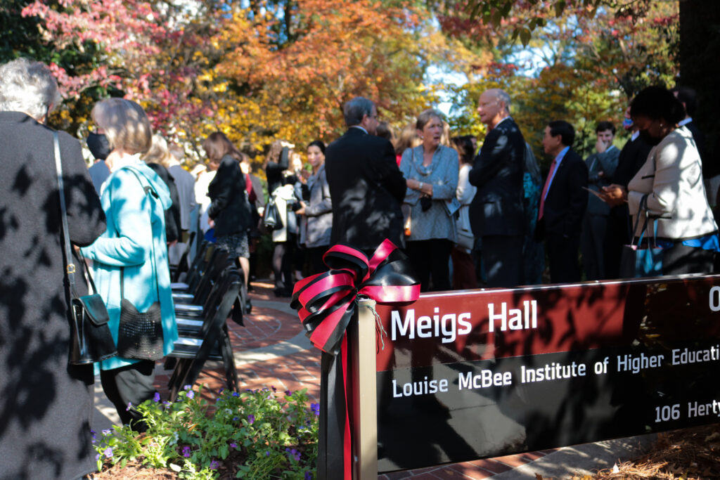 Photo of the Meigs Hall sign during its renaming ceremony