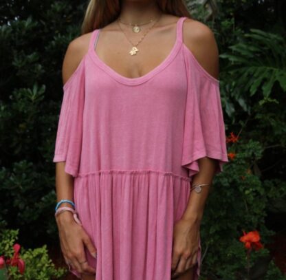 photos of pink off-the-shoulder top.