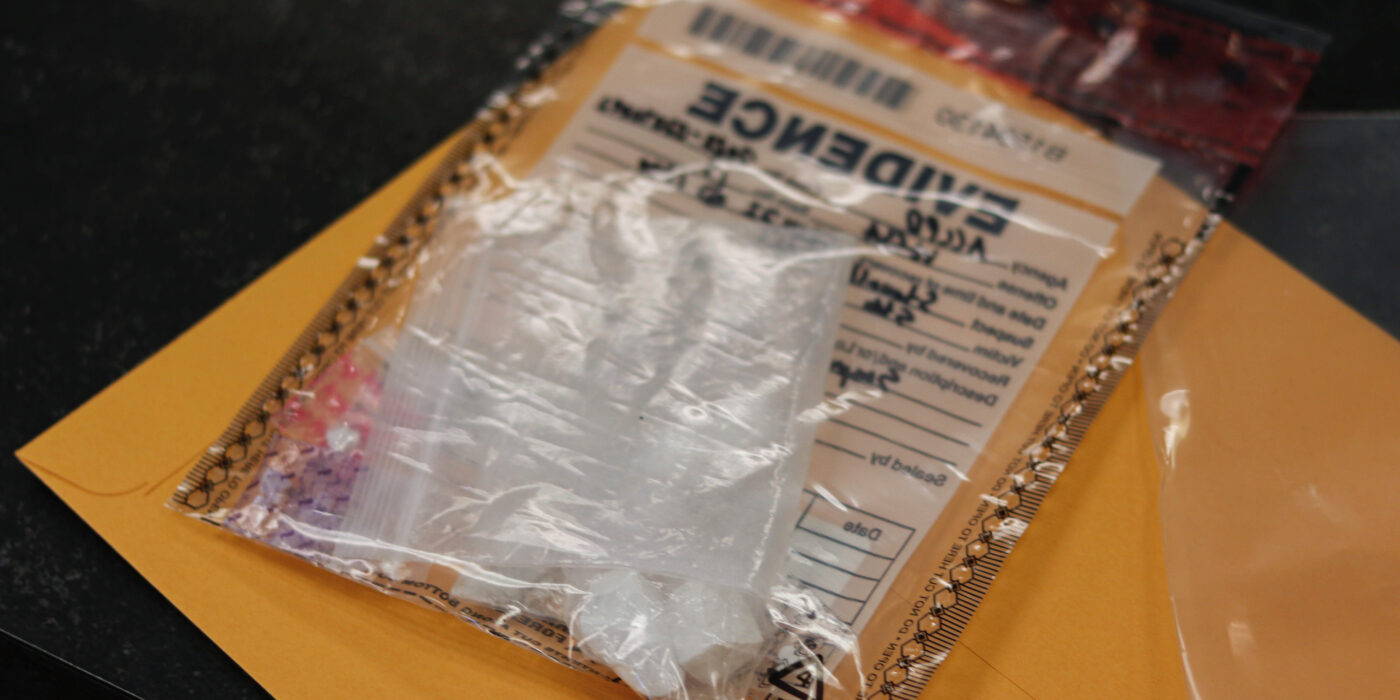 Photo of evidence bag containing fentanyl-laced heroin.