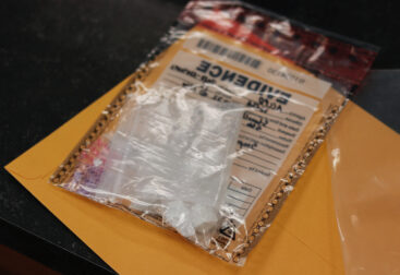 Photo of evidence bag containing fentanyl-laced heroin.