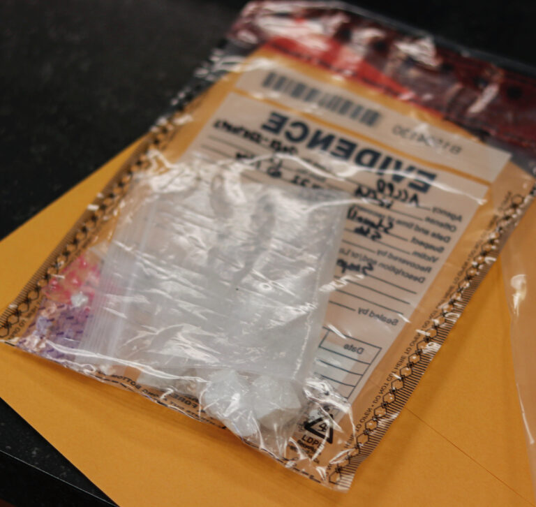 Photo of evidence bag containing fentanyl-laced heroin.